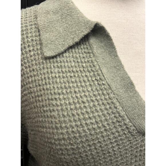 Pink Rose Sage Green Waffle Knit Sweater Top Collar Size Small - Picture 3 of 9